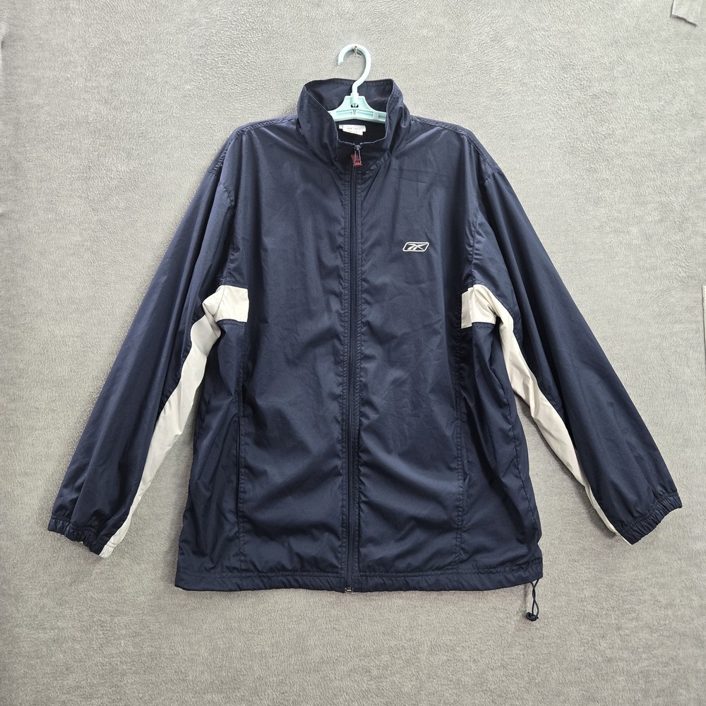 VINTAGE Reebok Men Jacket L Blue Logo Embroidery Windbreaker Y2K